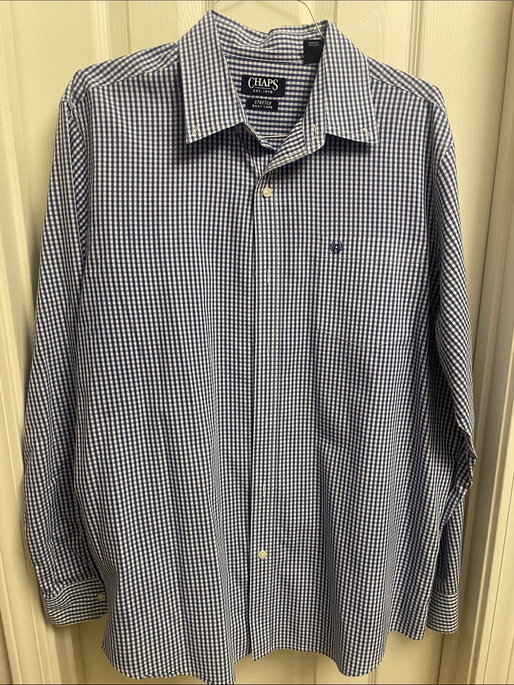 Chaps Navy and White Gingham Long-Sleeve Dress Shirt